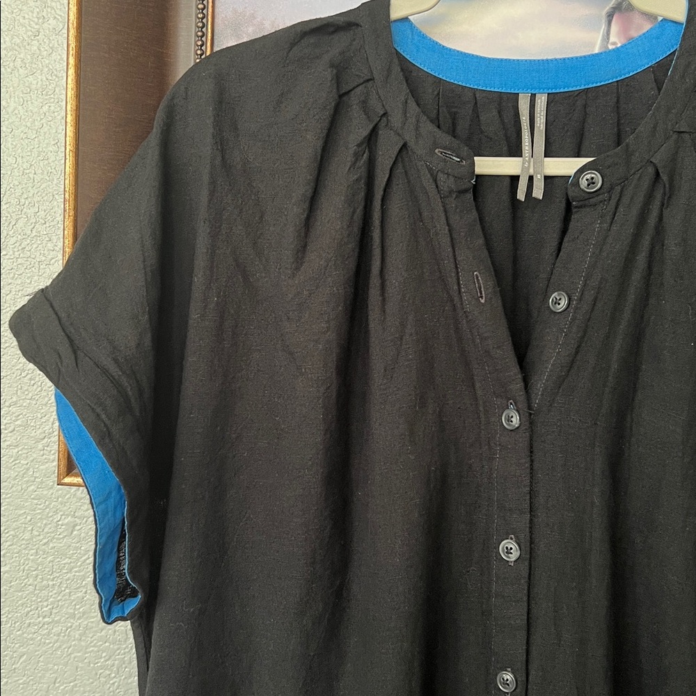 ANTHROPOLOGIE Short Sleeve Collared Linen Maxi Shirt Dress Colorblock W&B XS - Picture 8 of 15